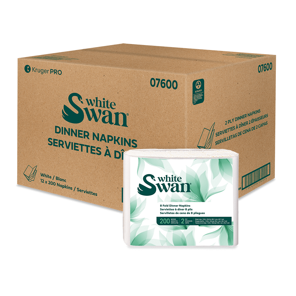 White Swan Dinner Napkins (2-Ply, 15.8-in x 16.8-in, White, 1/8 Fold), 2400 Count