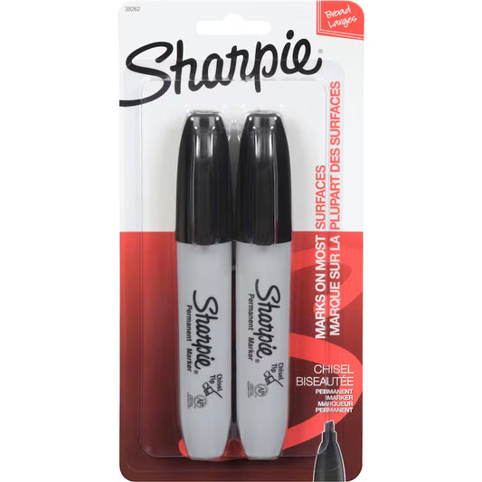 Sharpie Chisel Tip Black Permanent Marker, 2 Count