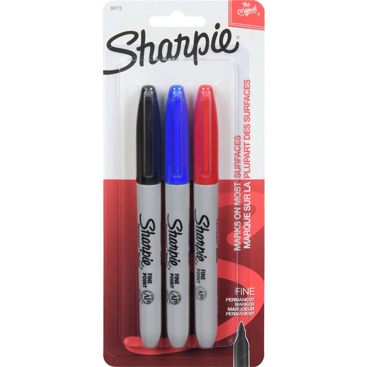Sharpie Permanent Marker (Fine Tip, Assorted Colours), 3 Count
