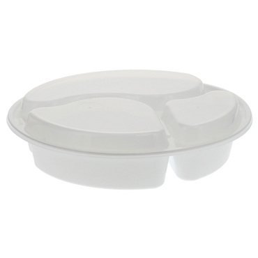 Round 9in PP 3-Comp Container & Lid (33oz, Premium), 150 Count