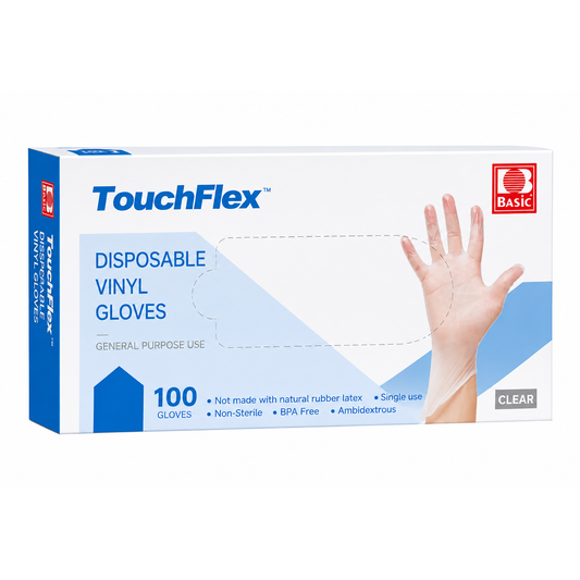 TouchFlex Vinyl General Purpose Gloves (Clear, Powder-Free), 100 Count
