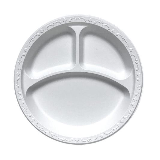 Ecopax Plastic Round Plate (9in, 3-Comp), 400 Count