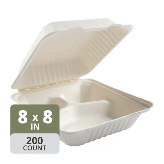 Fiber-83 Hinged Medium (8 x 8.7 x 3in, 3-Comp), 200 Count