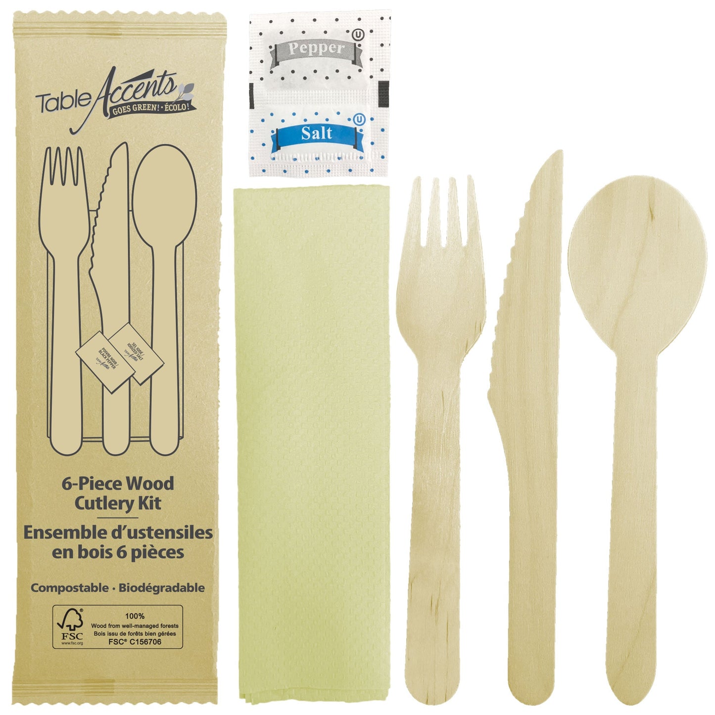 Wooden Meal-Kit 6PC (S-F-K-S-P-N, Wrapped), 500 Count