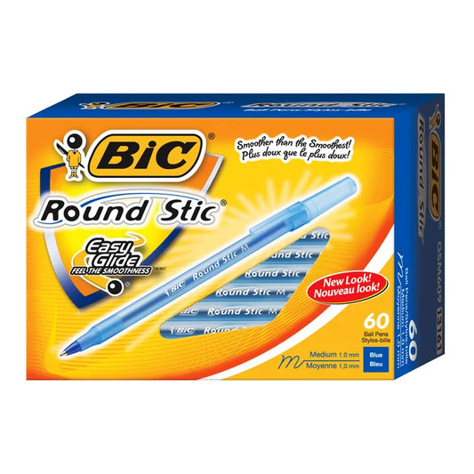 BIC Round Stic Blue Ballpoint Pens (1.0mm, Medium-Point) - 60 Count