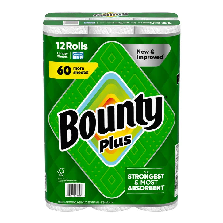 Bounty Plus Paper Towel (2-Ply, 91 Sheets) - 12 Rolls