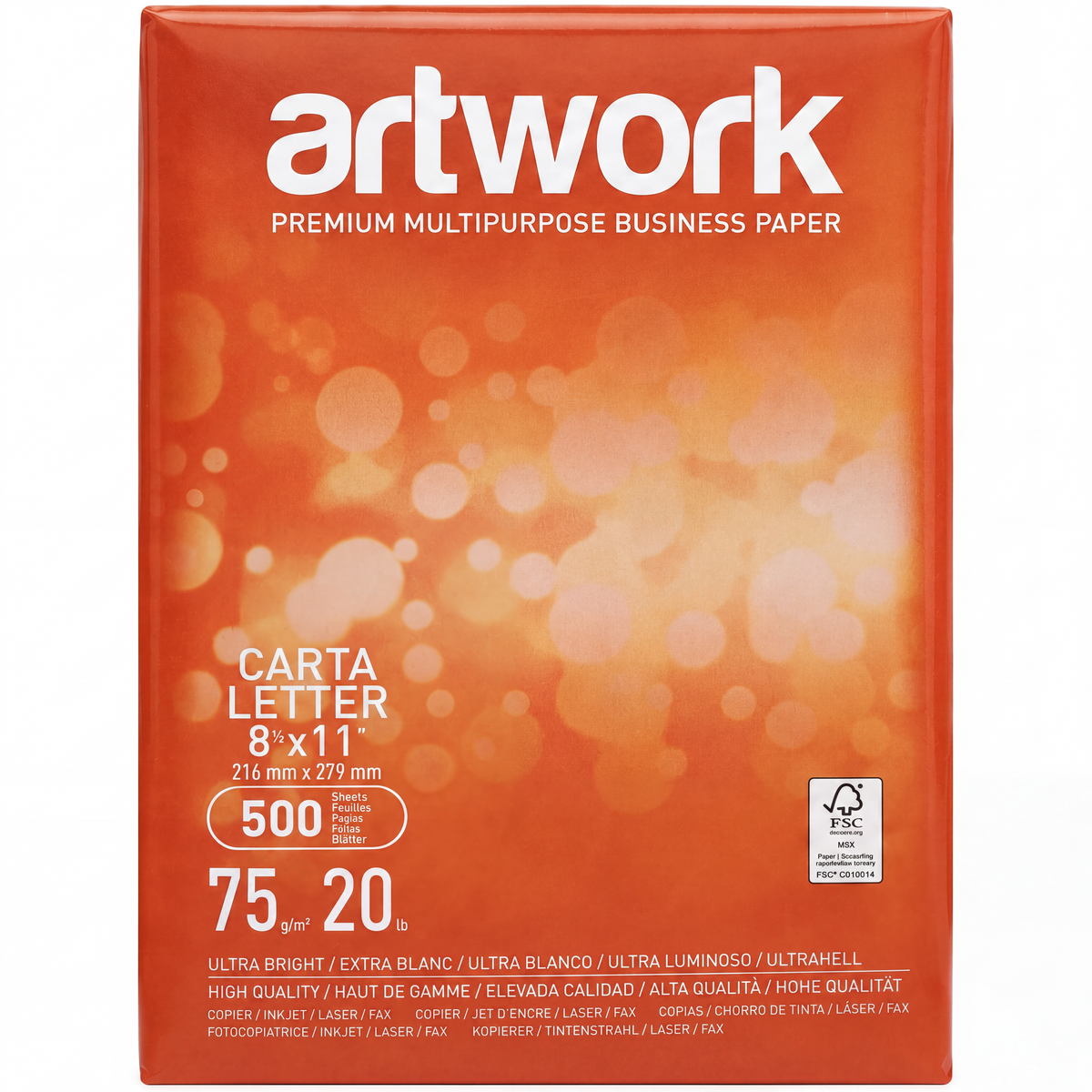 Artwork Multipurpose Business Paper – Letter (8.5" × 11") – 20 lb – Ultra Bright – 10 Reams (5,000 Sheets)