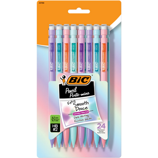 BIC Extra Smooth Mechancial Pencil (0.7mm, Pastel), 24 Count
