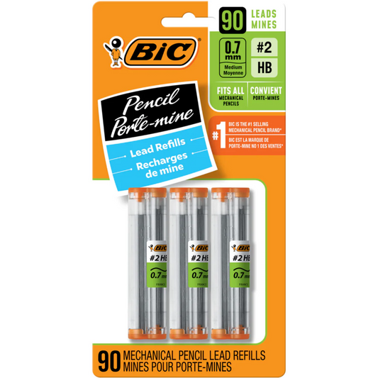 BIC Mechanical Pencil Lead Refills (Medium Point 0.7 mm, 2HB), 90 Count