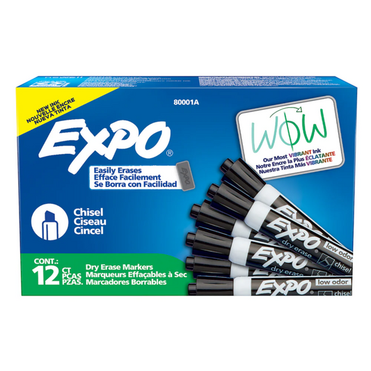 Expo Low Odour Dry-Erase Markers (Chisel Tip, Black), 12 Count