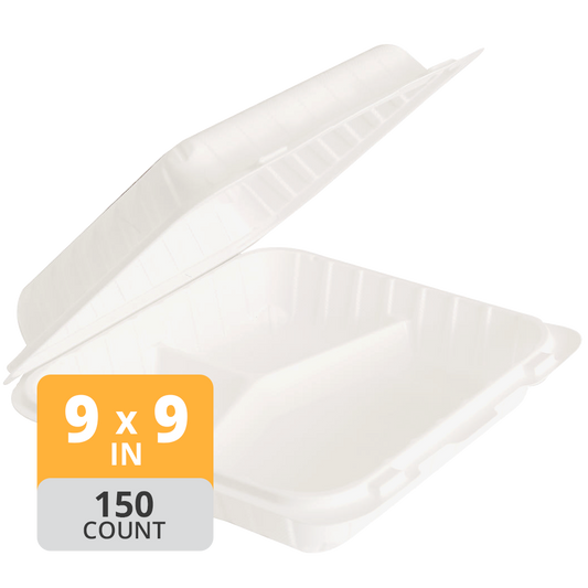 Aybak-93 Hinged PP 3-Comp Take-Out (9 x 9 x 3in), 150 Count