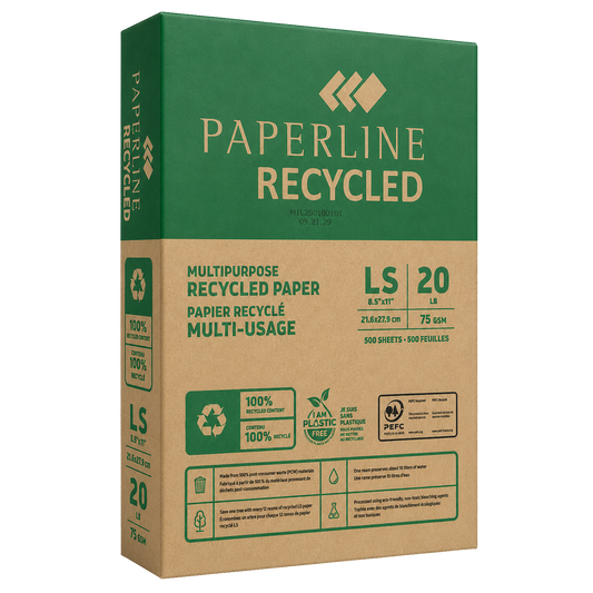 Paperline Multi-Purpose Recycled Paper – Letter Size – 8.5" × 11" – 20lb – 92 Bright – 5,000 Sheets
