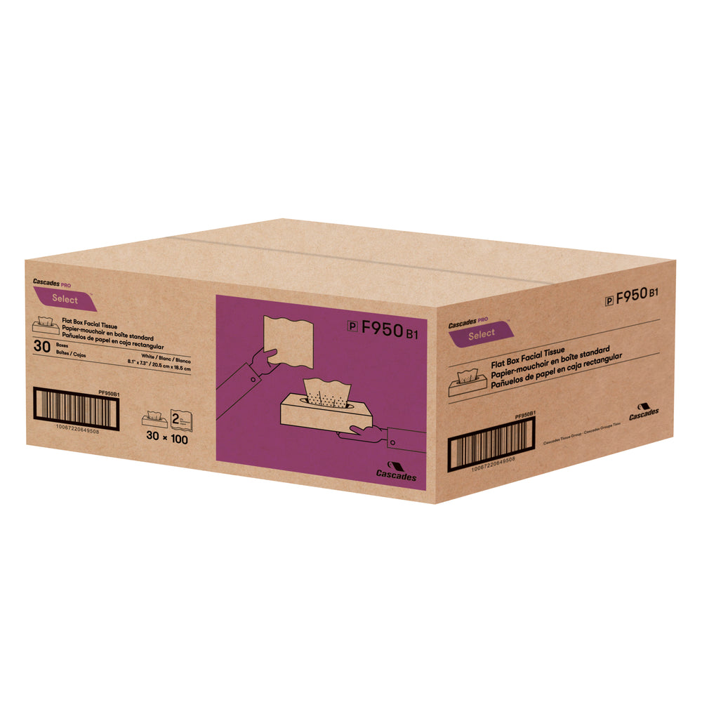 Cascades F950 Facial Tissue (2-Ply, 100 Sheets), 30 Boxes