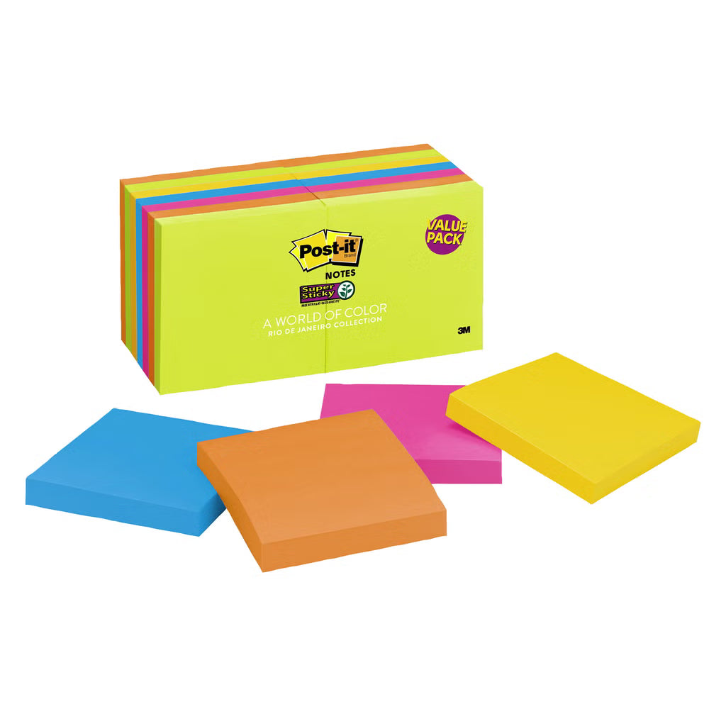 Post-it Super Sticky Notes (3in x 3in, Assorted Colours, 1260 Sheets), 1 Count
