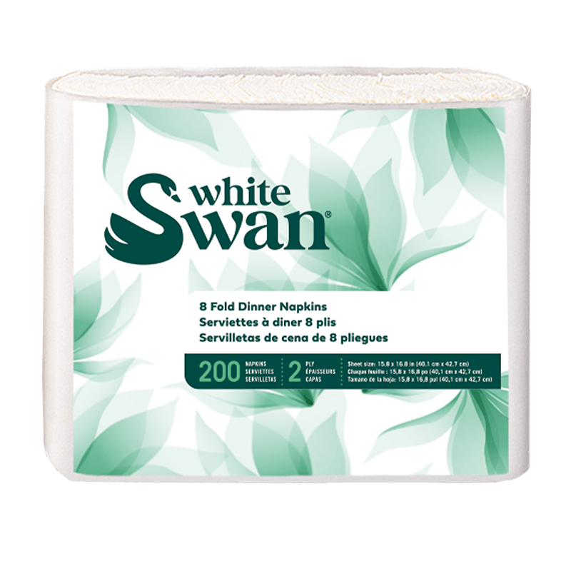 White Swan Dinner Napkins (2-Ply, 15.8-in x 16.8-in, White, 1/8 Fold), 2400 Count