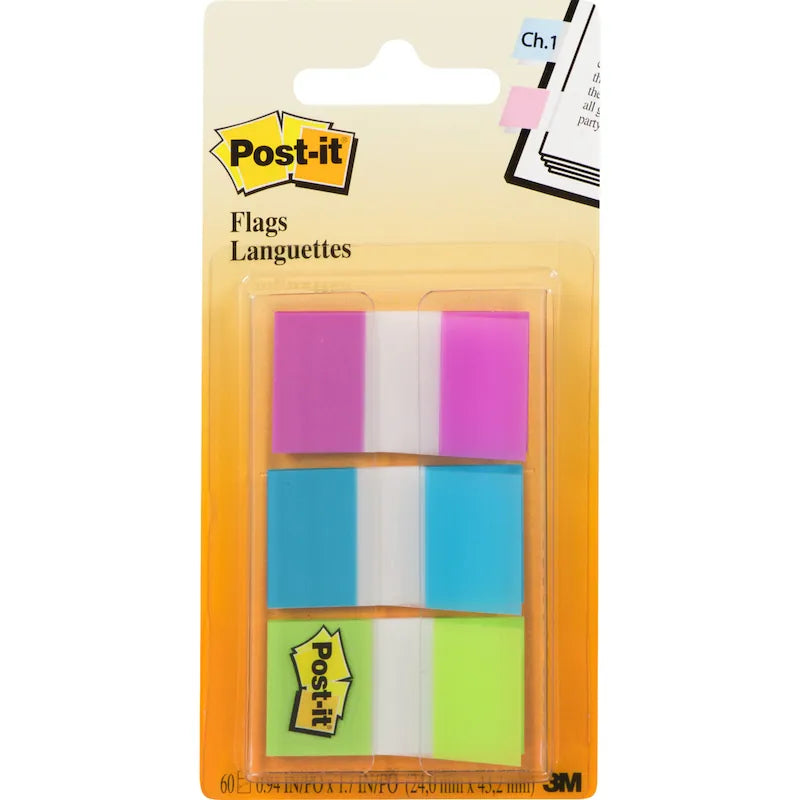 Post-it Flags (Purple, Beige, Green, 0.94in x 1.7in), 60 Count