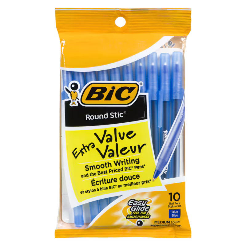 BIC Round STIC Medium Blue Stick Pens, 10 Count