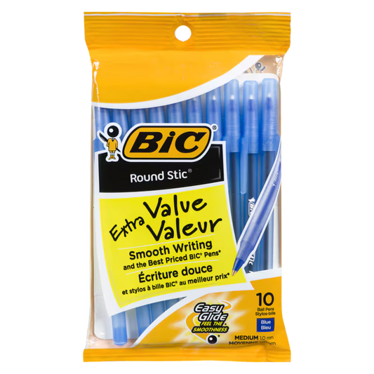 BIC Round STIC Medium Blue Stick Pens, 10 Count