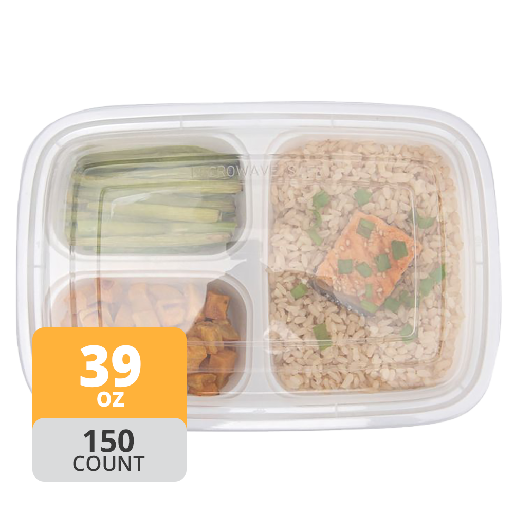 Rectangular PP 3-Comp Container & Lid (32oz, Premium), 150 Count