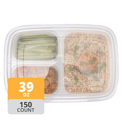 Rectangular PP 3-Comp Container & Lid (32oz, Premium), 150 Count