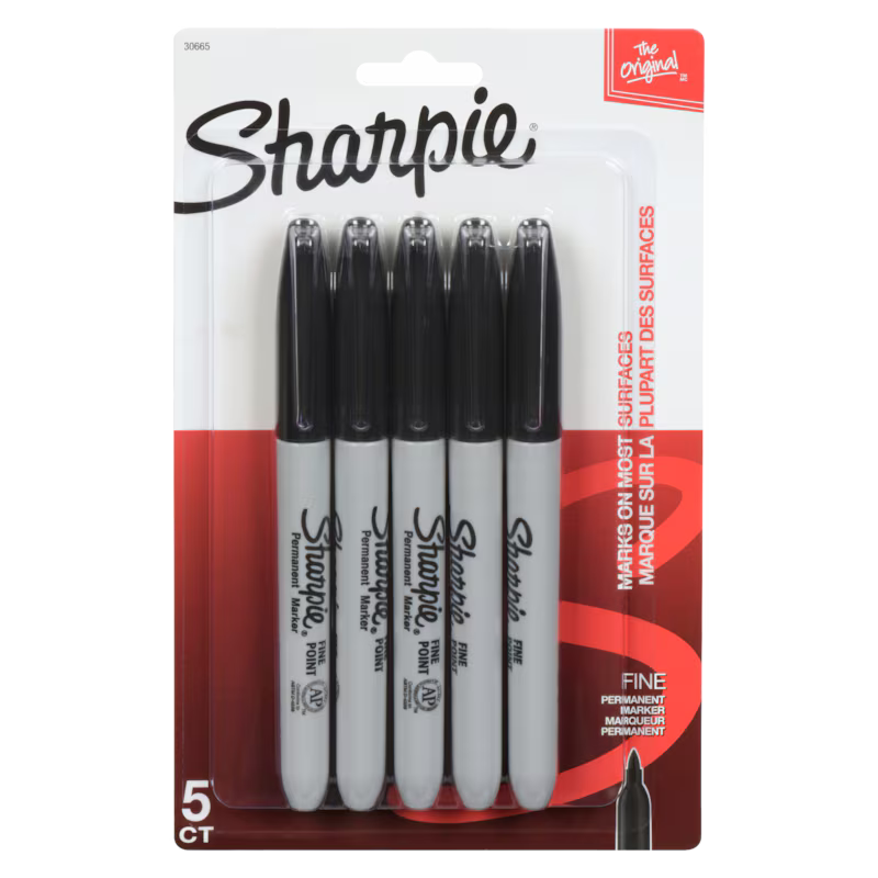Sharpie Permanent Marker (Fine Tip), 5 Count