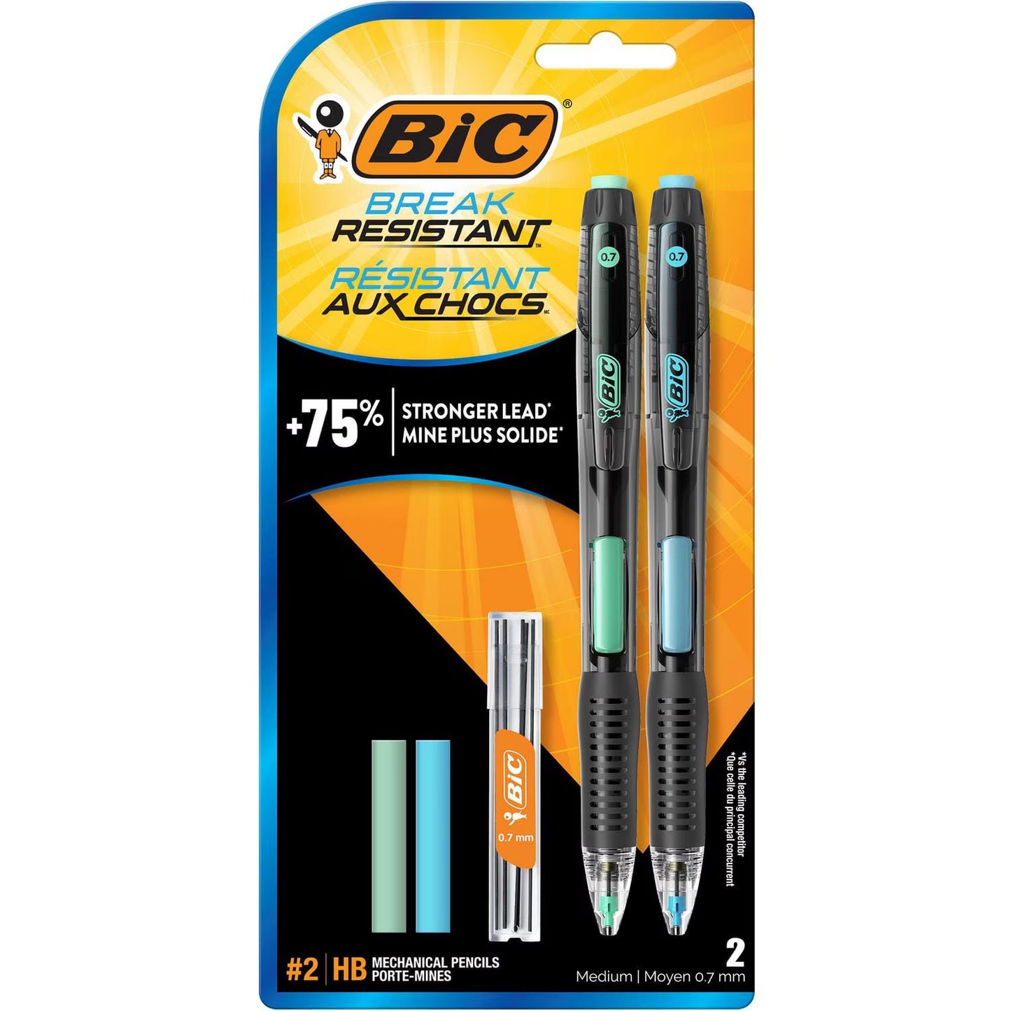 BIC Break-Resistant Mechanical Pencils with Erasers (Fine Point 0.7mm), 2 Count