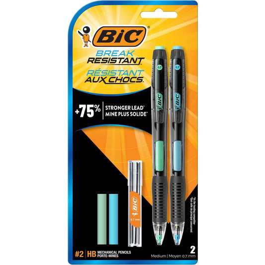 BIC Break-Resistant Mechanical Pencils with Erasers (Fine Point 0.7mm), 2 Count