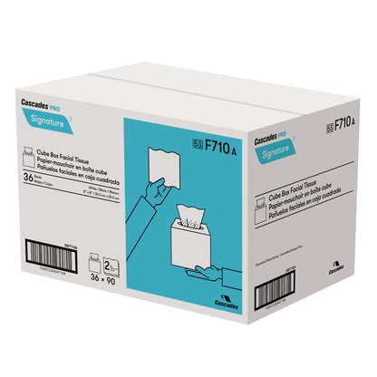 Cascades F710 Signature Facial Tissue Cube Box (2-Ply, 90 Sheets), 36 Boxes