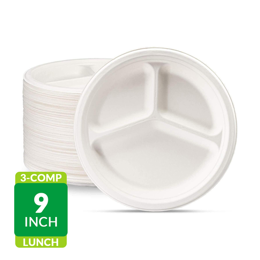 Fiber Paper Plate 9in 3-Comp
