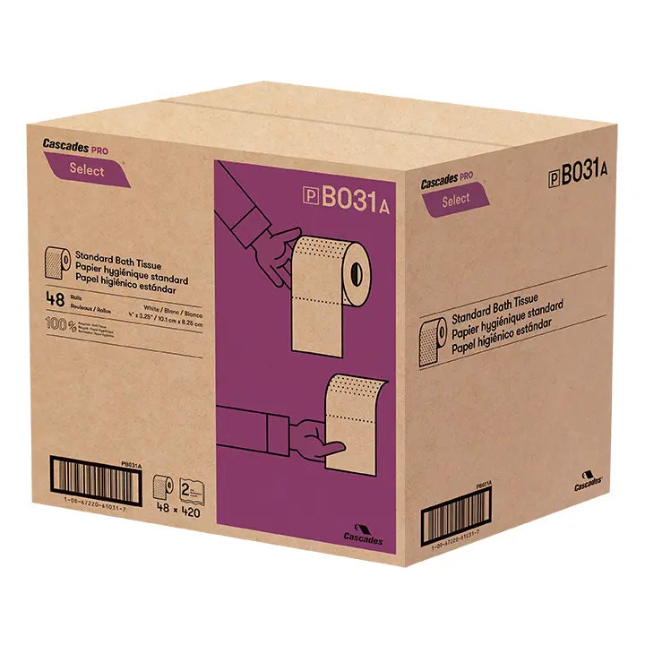 Cascades B031 Standard Bath Tissue (2-Ply, 4in x 3.25in, 420 Sheets), 48 Rolls