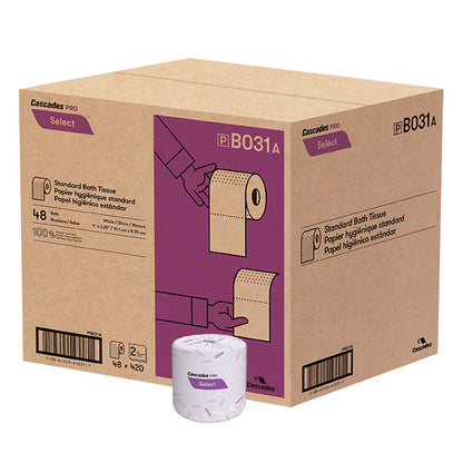 Cascades B031 Standard Bath Tissue (2-Ply, 4in x 3.25in, 420 Sheets), 48 Rolls