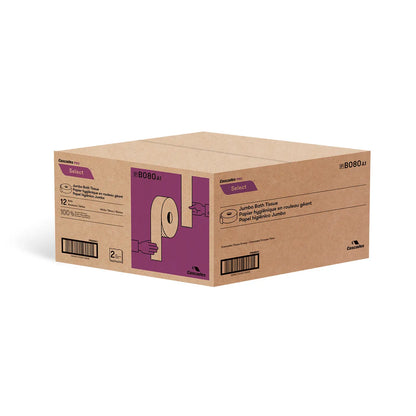 Cascades B080 Jumbo Bath Tissue (2-Ply, White, 3.25in x 500ft), 12 Rolls