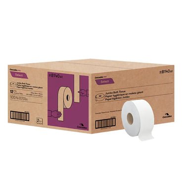 Cascades B140 Jumbo Bath Tissue (2-Ply, White, 3.25in x 1000ft), 12 Rolls