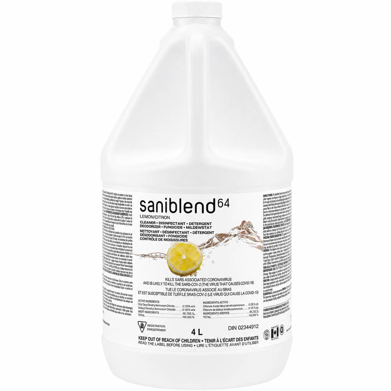 SaniBlend 66 Disinfectant - Sanitizer - Deodorizer Cleaner (Concentrate, Lemon Scent), 4L