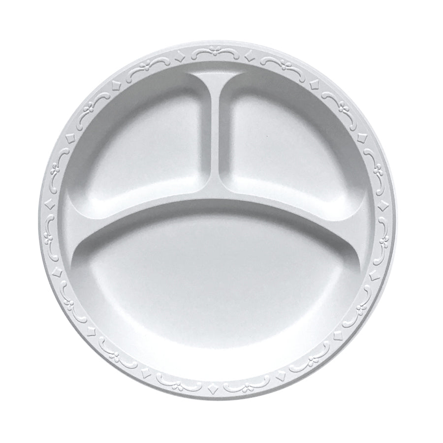 Ecopax  Plastic Round Plate (9in, 3-Comp), 400 Count