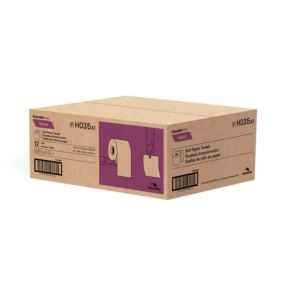 Cascades H035 Roll Paper Towel (1-Ply, Natural, 350ft), 12 Rolls