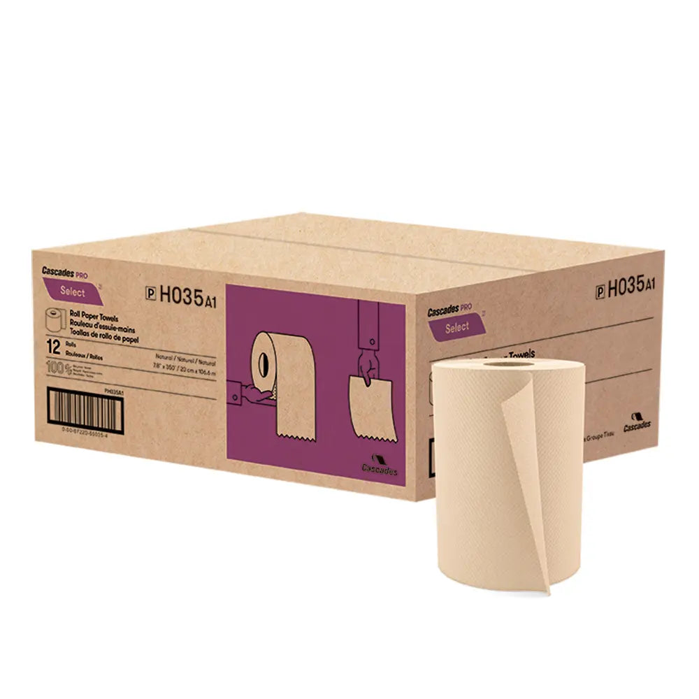 Cascades H035 Roll Paper Towel (1-Ply, Natural, 350ft), 12 Rolls