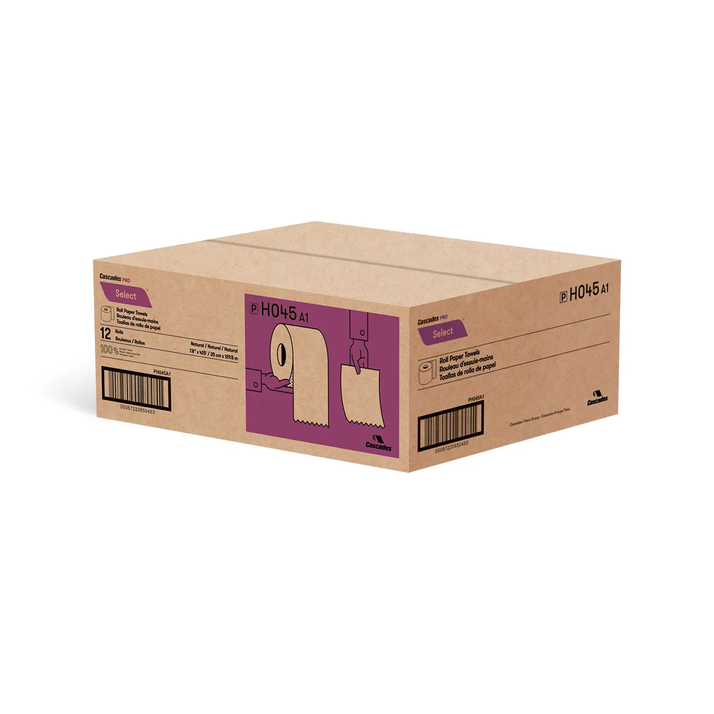 Cascades H045 Roll Paper Towel (1-Ply, Natural, 425ft), 12 Rolls