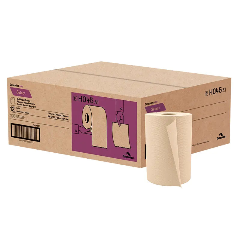 Cascades H045 Roll Paper Towel (1-Ply, Natural, 425ft), 12 Rolls