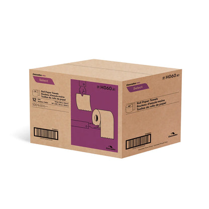 Cascades H060 Roll Paper Towel (1-Ply, White, 600ft), 12 Rolls