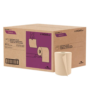 Cascades H065 Roll Paper Towel (1-Ply, Natural, 600ft), 12 Rolls