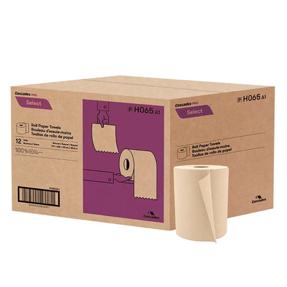Cascades H065 Roll Paper Towel (1-Ply, Natural, 600ft), 12 Rolls