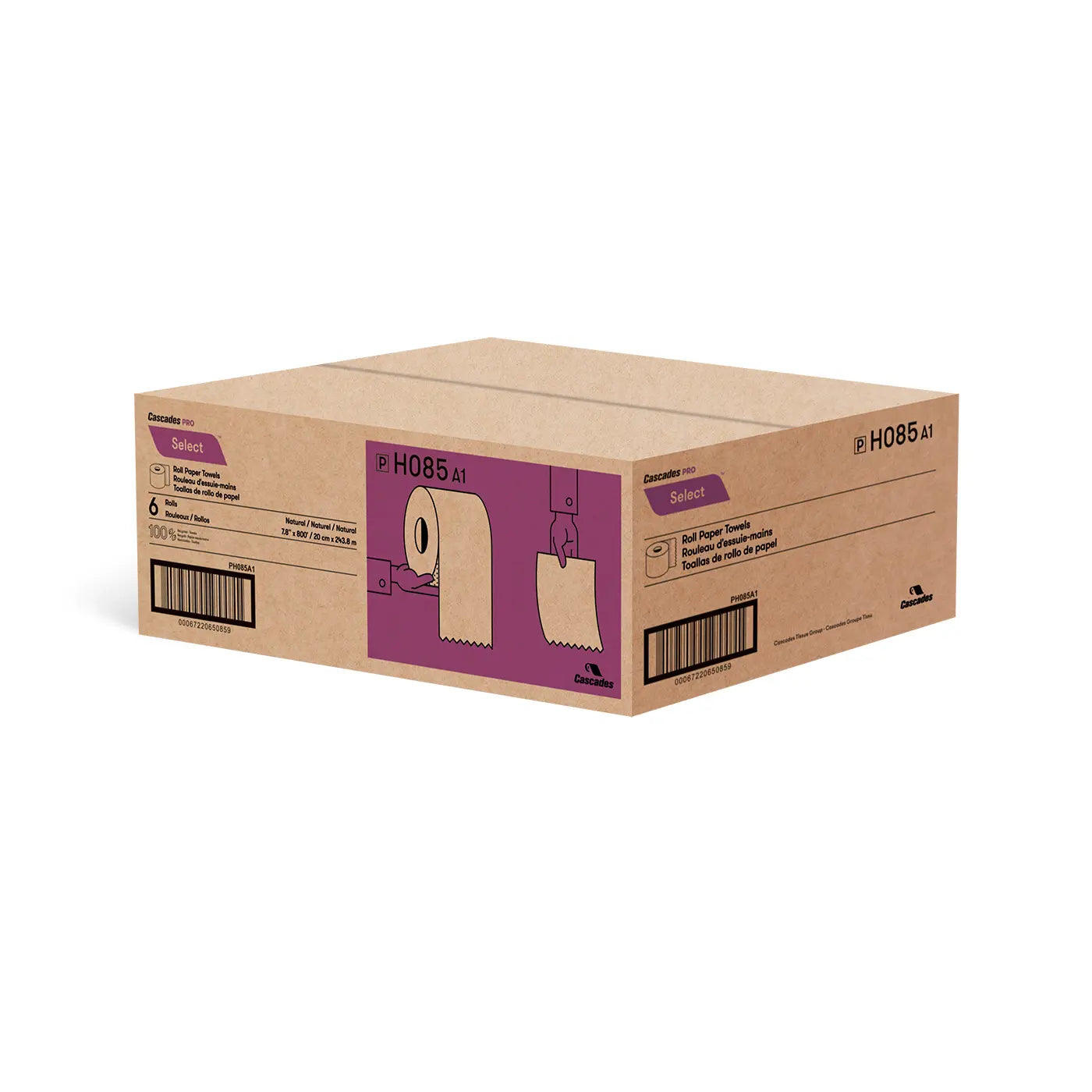 Cascades H085 Roll Paper Towel (1-Ply, Natural, 800ft), 6 Rolls