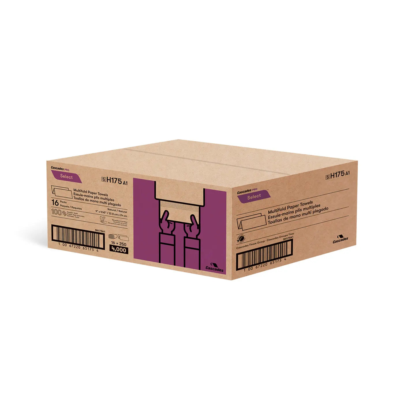 Cascades H175 Multifold Hand Towel (1-Ply, Natural), 4000 Sheets