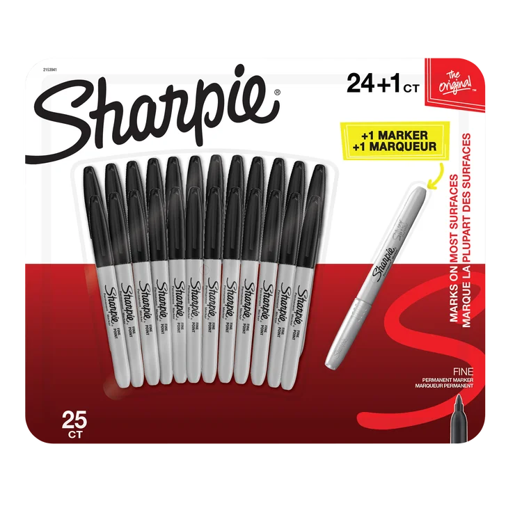 Sharpie Fine Markers (24 Black + 1 Silver) - 25 Count