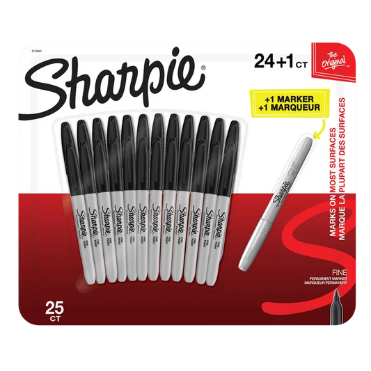 Sharpie Fine Markers (24 Black + 1 Silver) - 25 Count