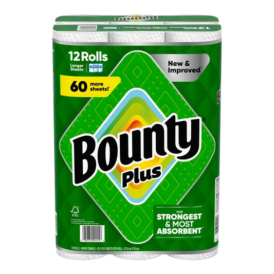 Bounty Plus Paper Towel (2-Ply, 91 Sheets) - 12 Rolls