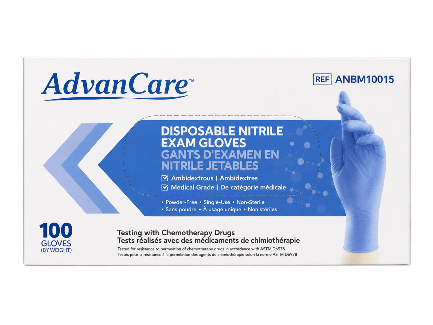 Advancare Nitrile Gloves (Blue, 3.5ml, Powder-Free), 100 Count