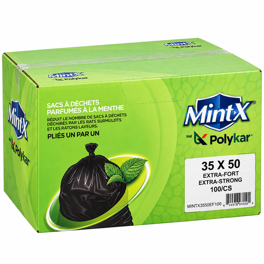 MintX Garbage Bags, Black, Anti-Rodent/Raccoon, 1.4mil, 35in x 50in, 100 Count