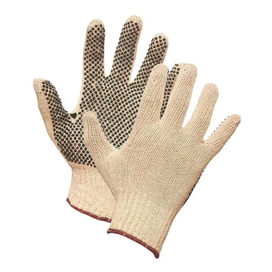String Knit Work Gloves with PVC Dots on Palm, 12 Count